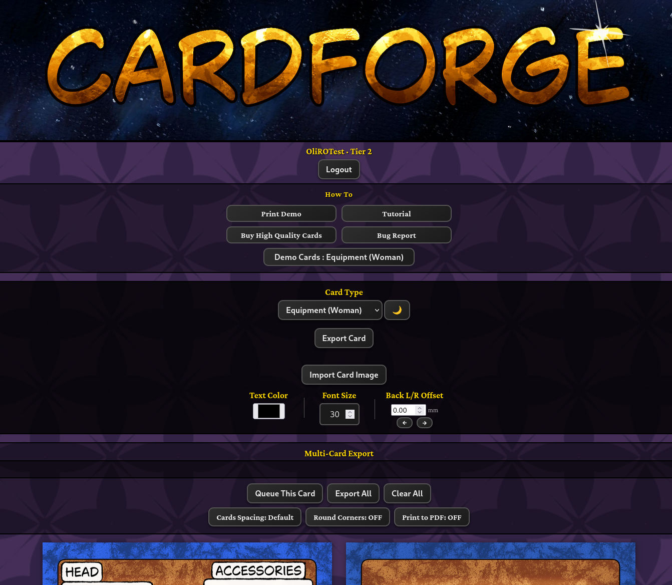 Main interface with an active card loaded