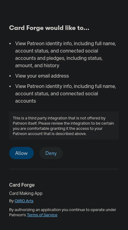 Patreon login screen
